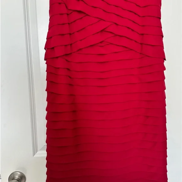 ADRIANNA PAPELL|  Sleeveless Empire Waistline Tiered Dress |  Red  | Size: 14 - Picture 5 of 14